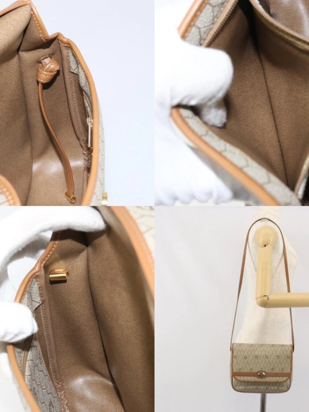 Christian Dior Honeycomb Canvas Shoulder Bag PVC Beige Gold Auth ka2352 - Picture 14 of 15